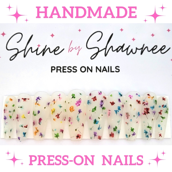 Handmade Luxury Press-On Nails | Sturdy & Reusable | FLOWER POWER - Picture 1 of 8